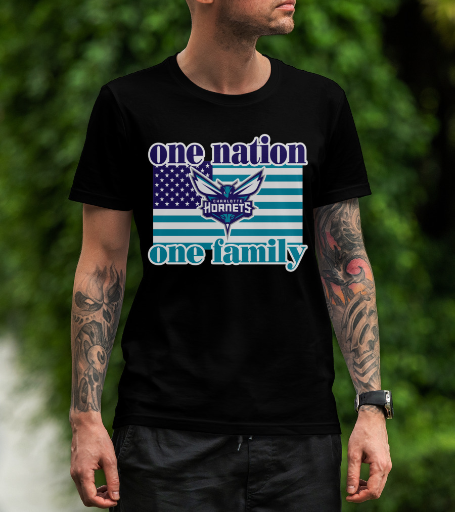 One Nation One Family Charlotte Hornets American Flag T-Shirt