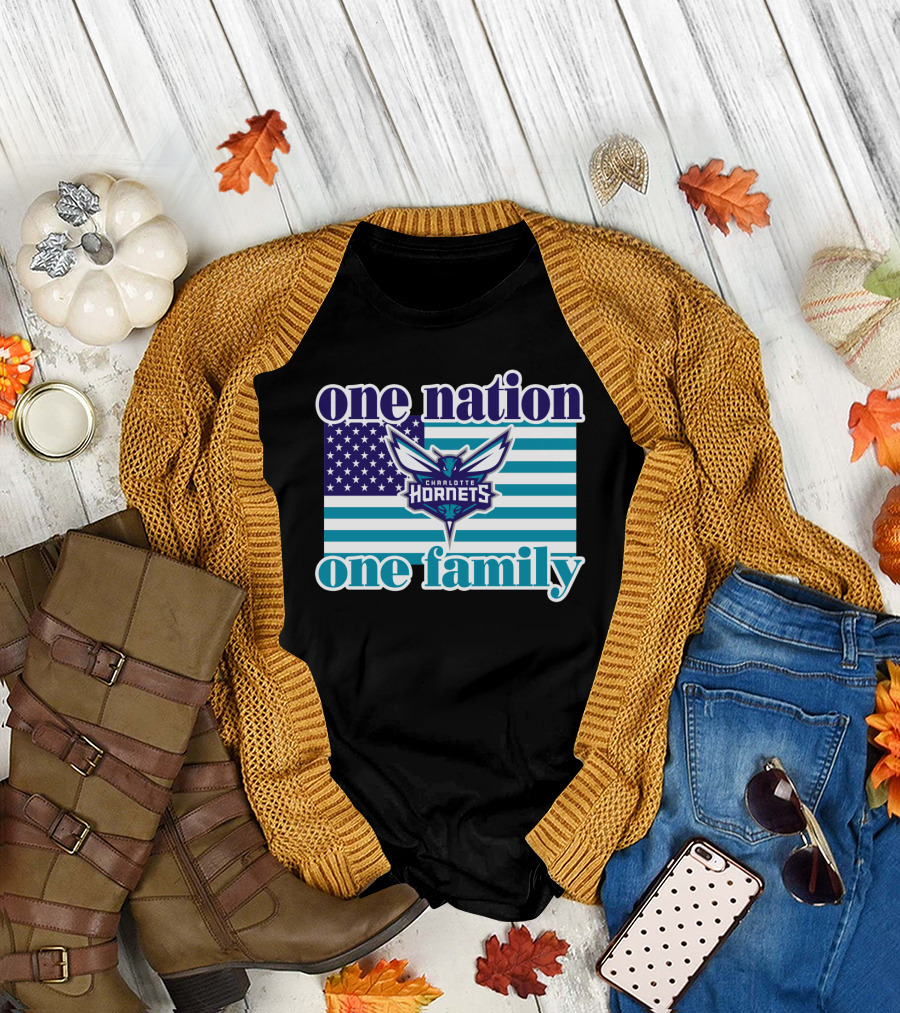 One Nation One Family Charlotte Hornets American Flag T-Shirt