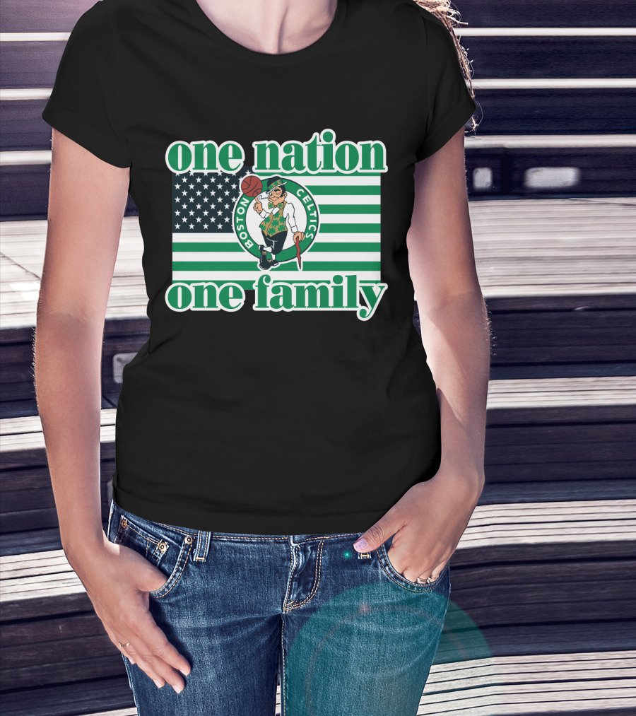 Boston Celtics One Nation One Family Usa Flag T-Shirt