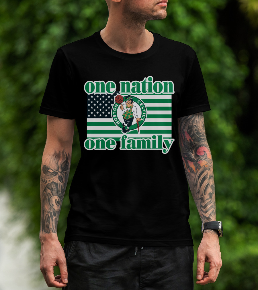 Boston Celtics One Nation One Family Usa Flag T-Shirt