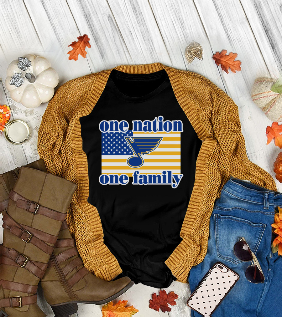 St Louis Blues One Nation One Family American Flag T-Shirt