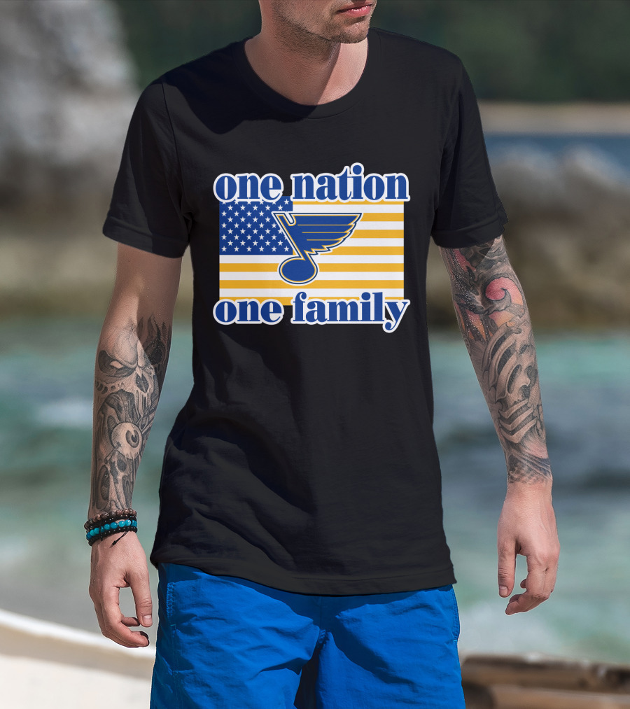 St Louis Blues One Nation One Family American Flag T-Shirt