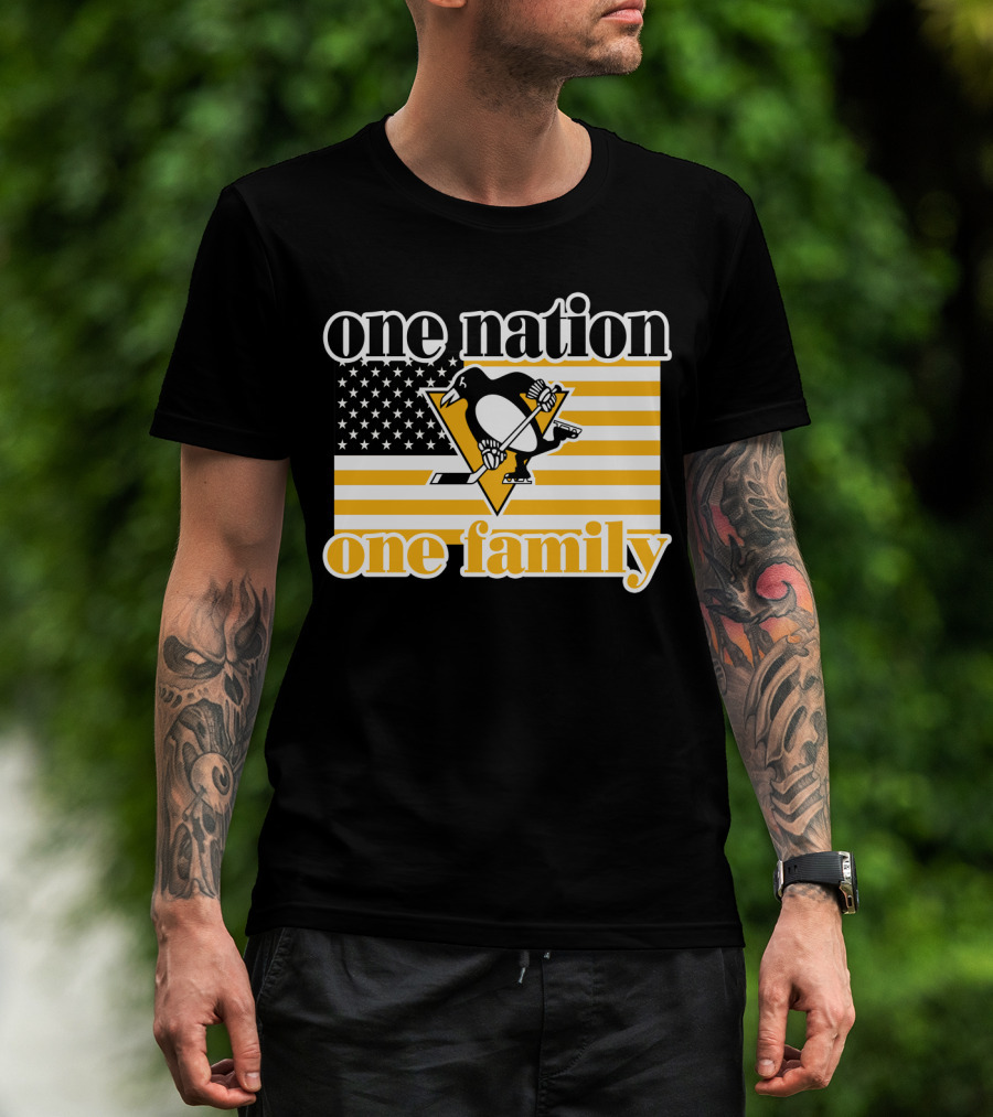 One Nation One Family 95 Pittsburgh Penguins American Flag T-Shirt
