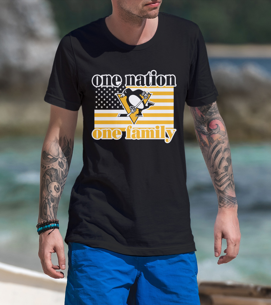 One Nation One Family 95 Pittsburgh Penguins American Flag T-Shirt
