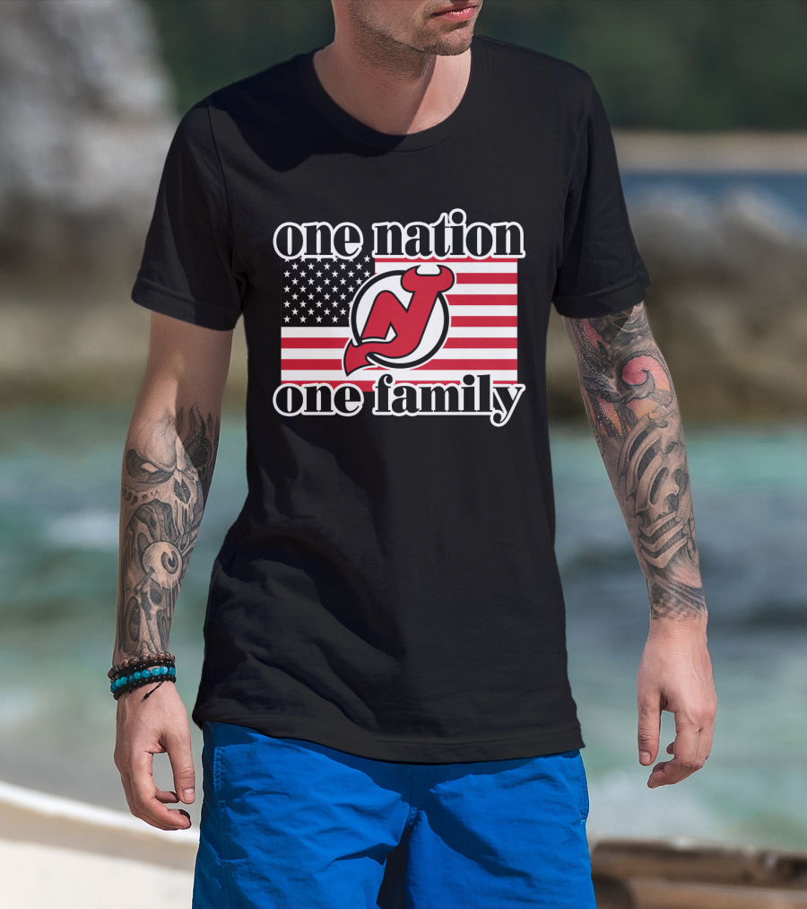 One Nation One Family New Jersey Devils American Flag T-Shirt