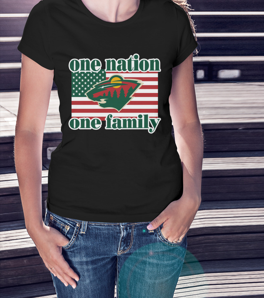One Nation One Family 102 Minnesota Wild American Flag T-Shirt