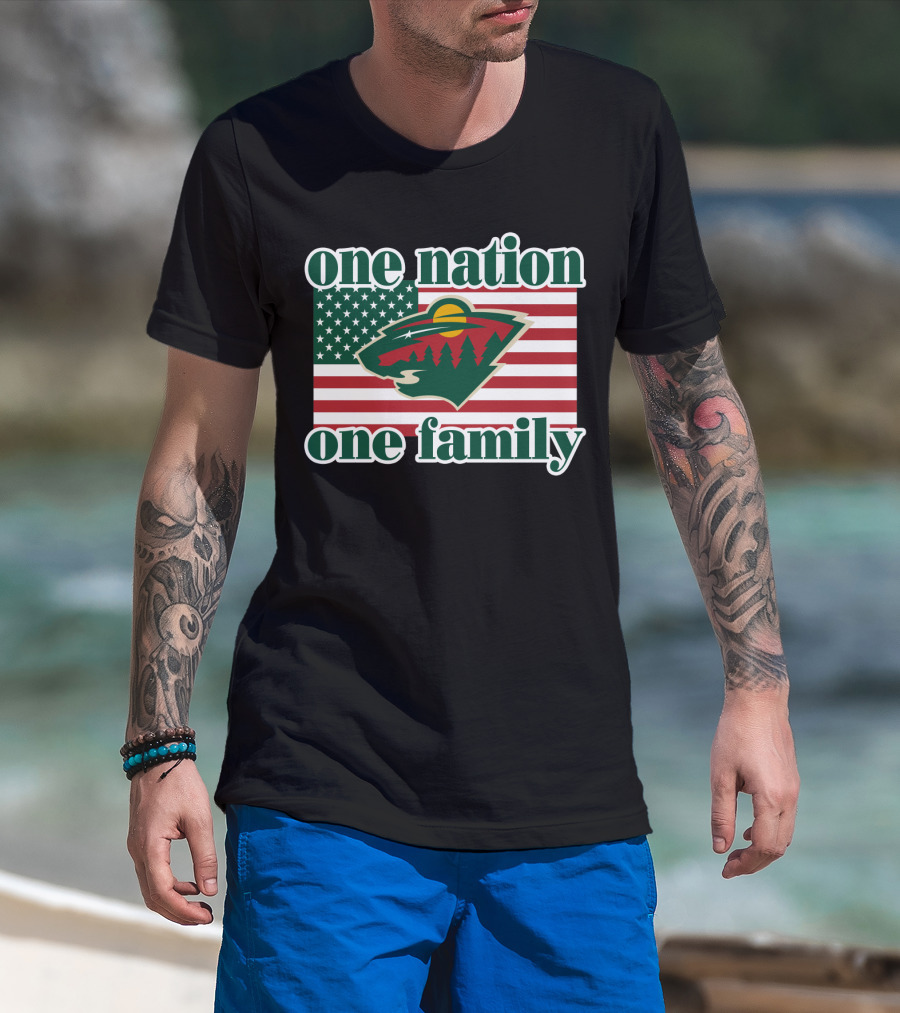 One Nation One Family 102 Minnesota Wild American Flag T-Shirt