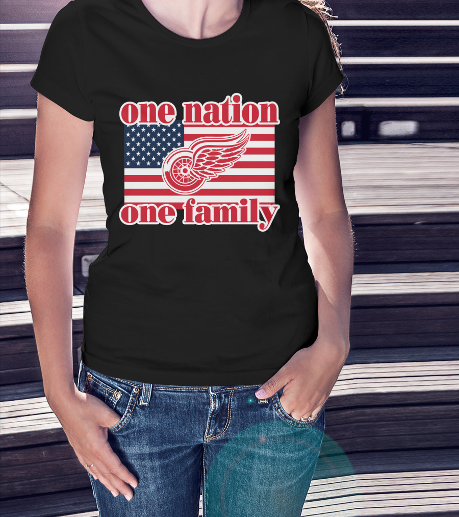 One Nation One Family Detroit Red Wings 105 American Flag T-Shirt