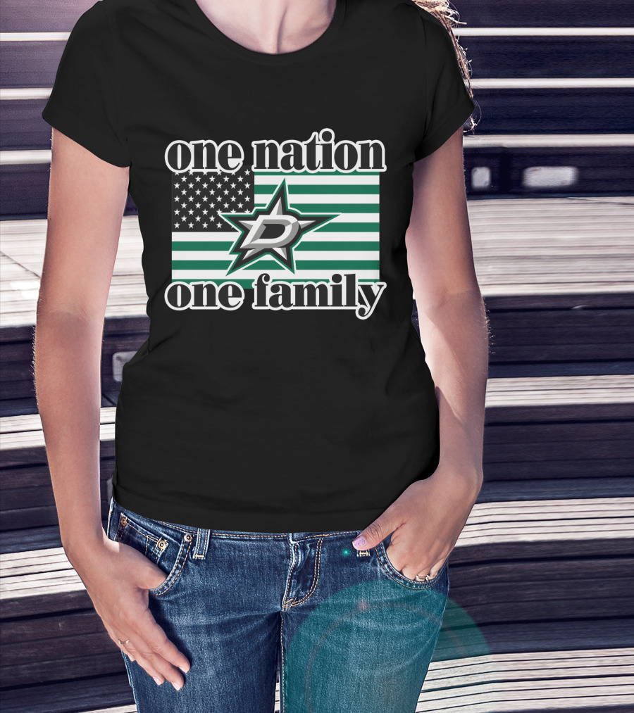 One Nation One Family Dallas Stars D Logo American Flag T-Shirt