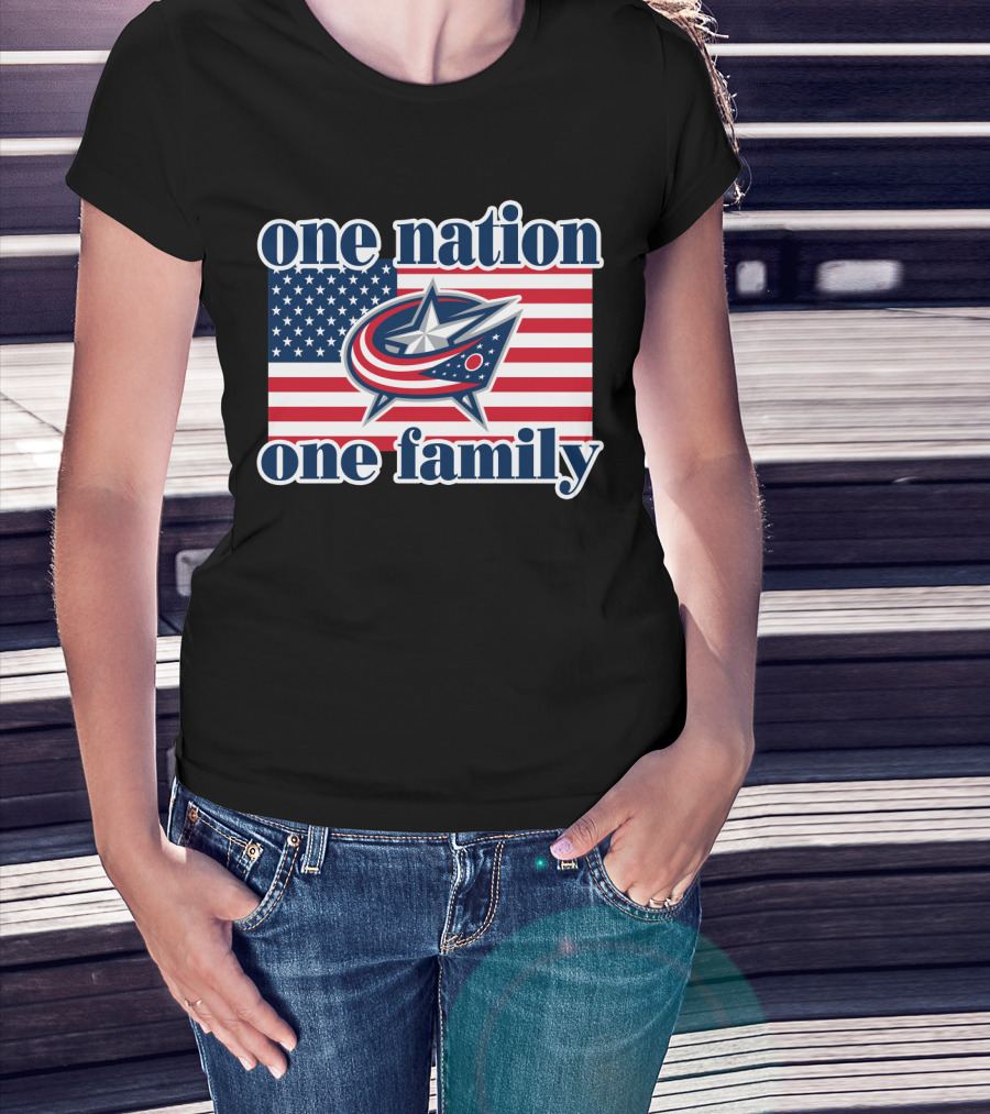 One Nation One Family 107 Columbus Blue Jackets Flag T-Shirt