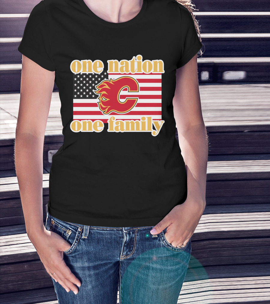 One Nation One Family Calgary Flames American Flag T-Shirt
