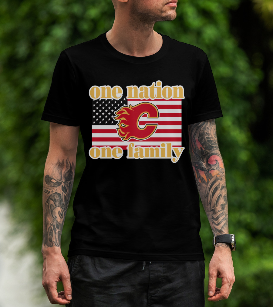 One Nation One Family Calgary Flames American Flag T-Shirt