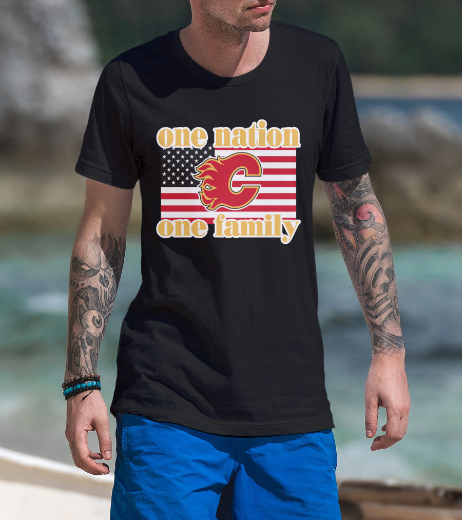 One Nation One Family Calgary Flames American Flag T-Shirt