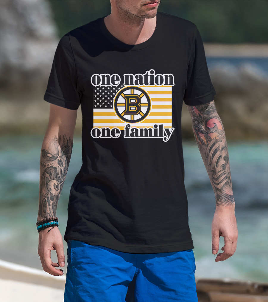 Boston Bruins One Nation One Family Flag T-Shirt