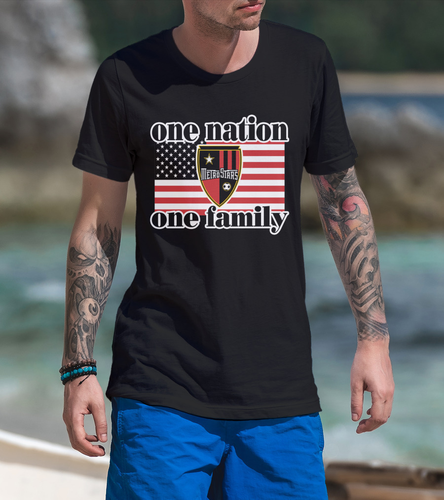 One Nation One Family Metrostars 136 Usa Flag Soccer Shield T-Shirt