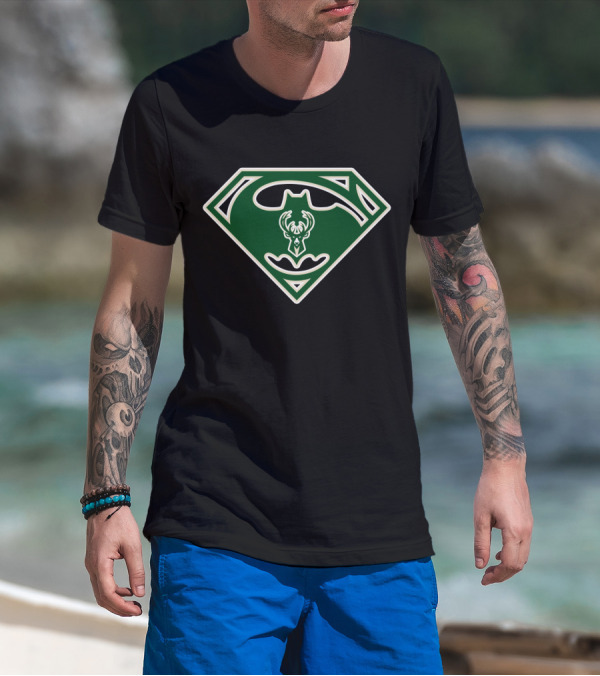 Milwaukee Bucks Batman Superman Logo Fusion T-Shirt