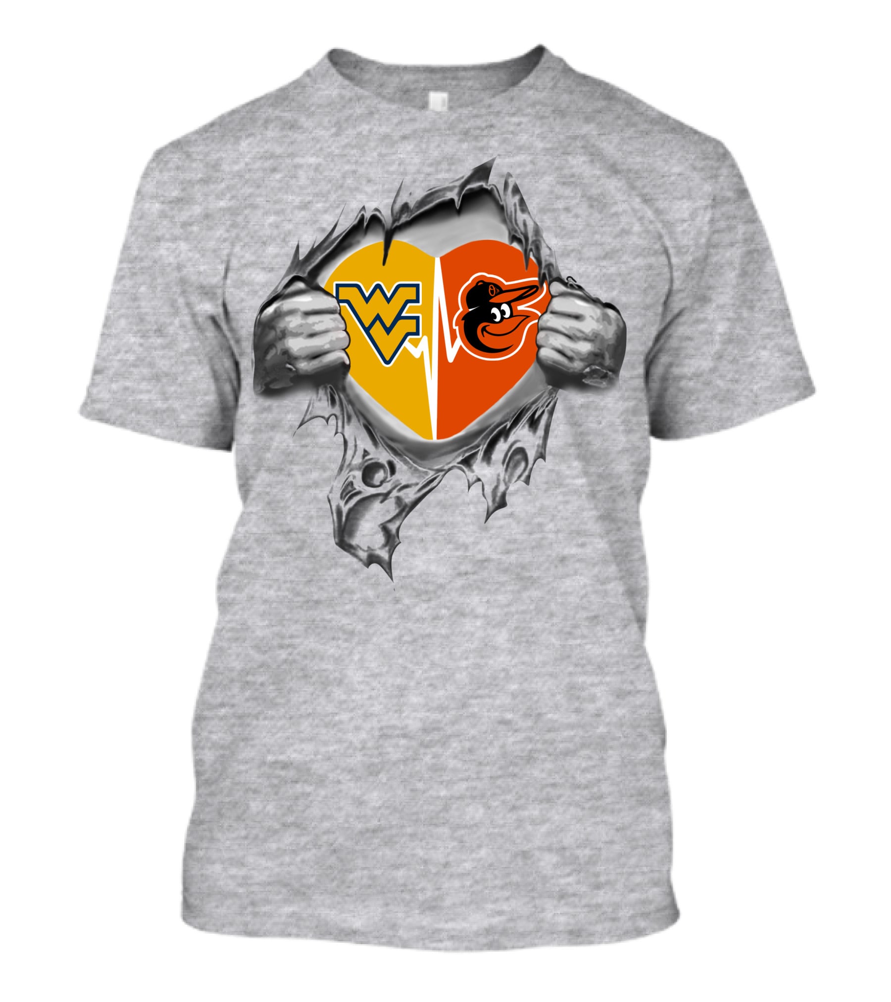 Orioles West Virginia Mountaineers Heart Wvu Logo Baltimore Baseball Bird Fans T-Shirt