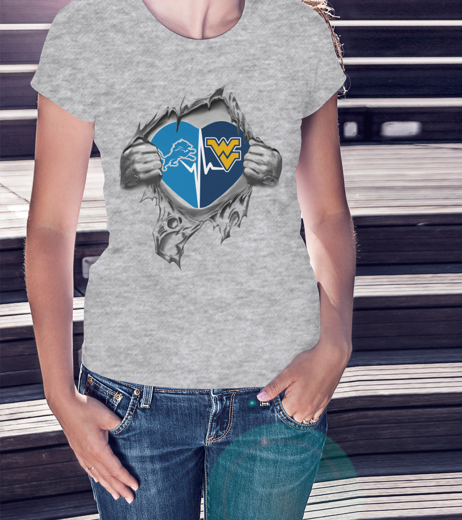 Lions West Virginia Mountaineers Heartbeat Passion Connection T-Shirt