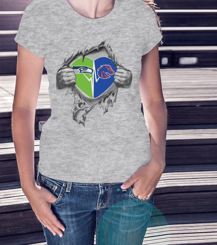 Seahawks Boise State Broncos Heart Design Fan Spirit T-Shirt