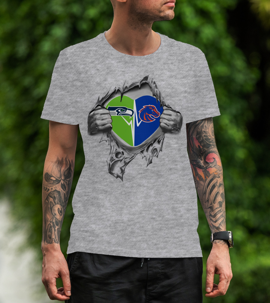 Seahawks Boise State Broncos Heart Design Fan Spirit T-Shirt