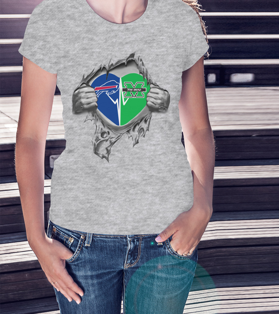 Bills Marshall Thundering Herd Heart Buffalo Bills Logo The Herd M T-Shirt