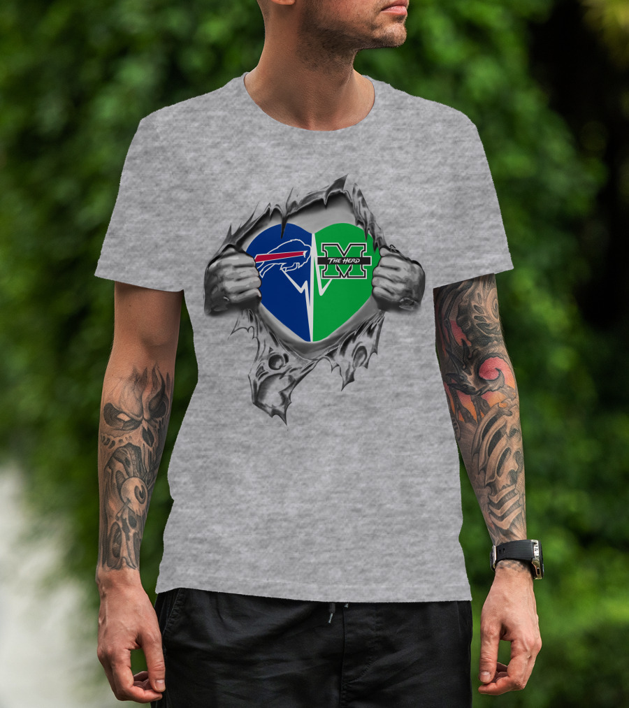 Bills Marshall Thundering Herd Heart Buffalo Bills Logo The Herd M T-Shirt