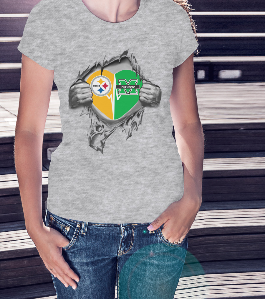 Steelers Marshall Thundering Herd Heart T-Shirt