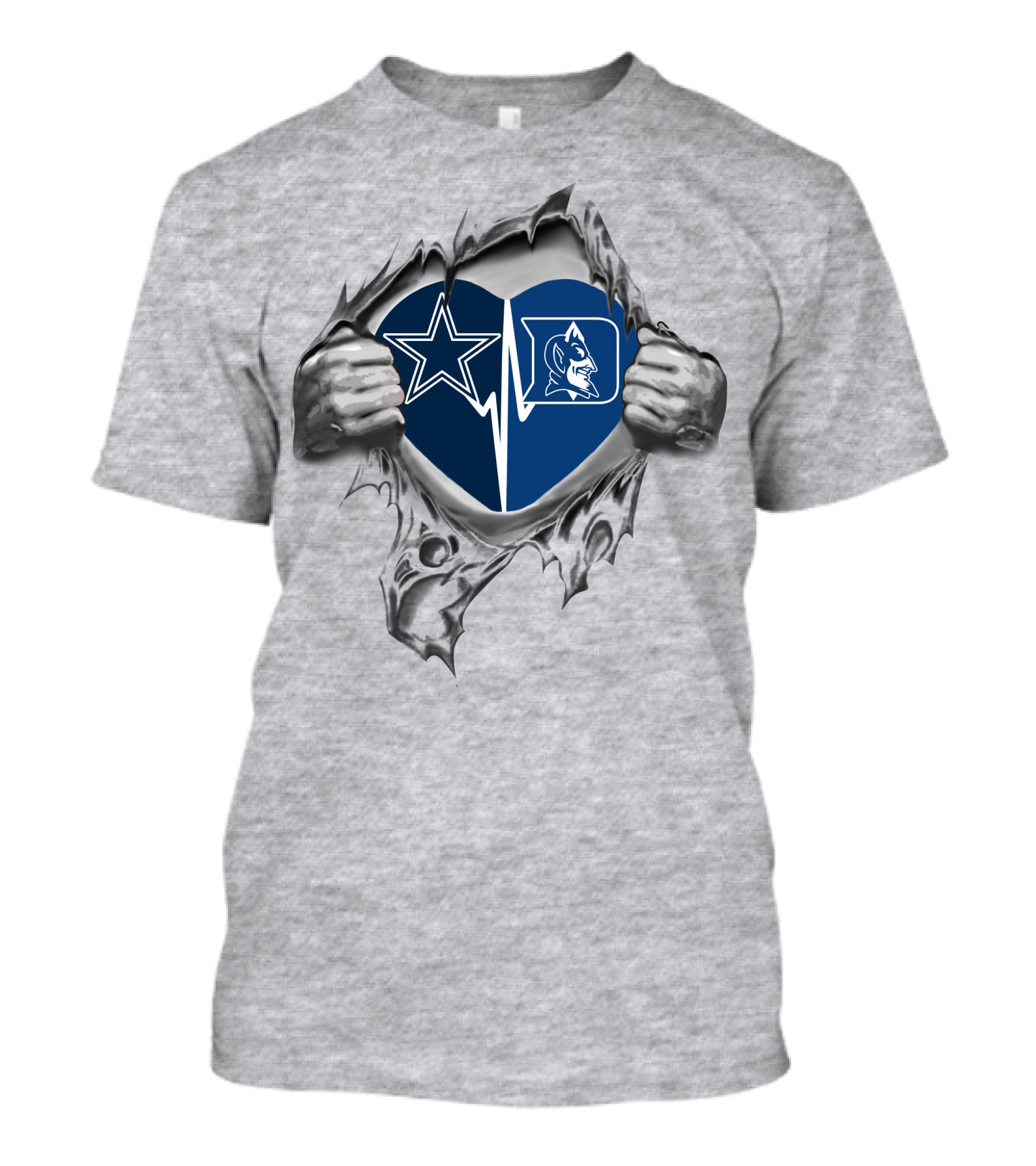 Cowboys Star Duke Blue Devils Heart Torn Fabric T-Shirt