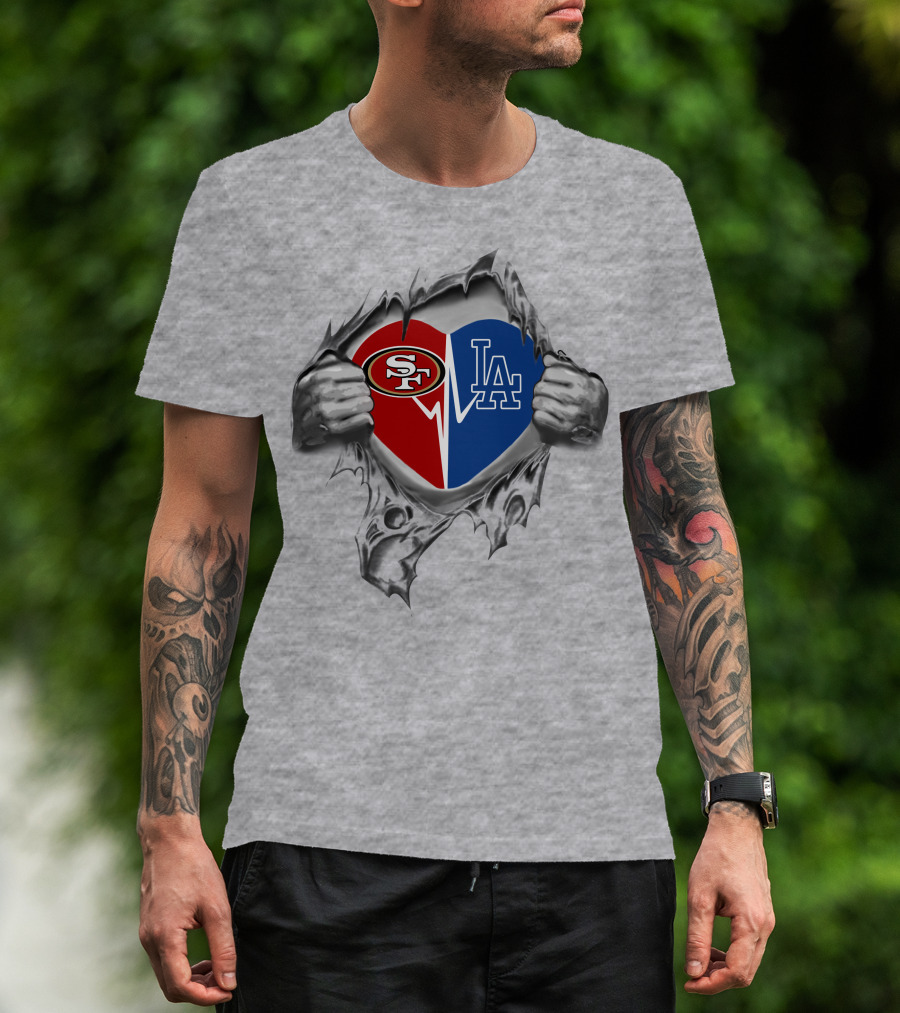 49ers Sf Los Angeles Dodgers Heart Pullover Peeling T-Shirt