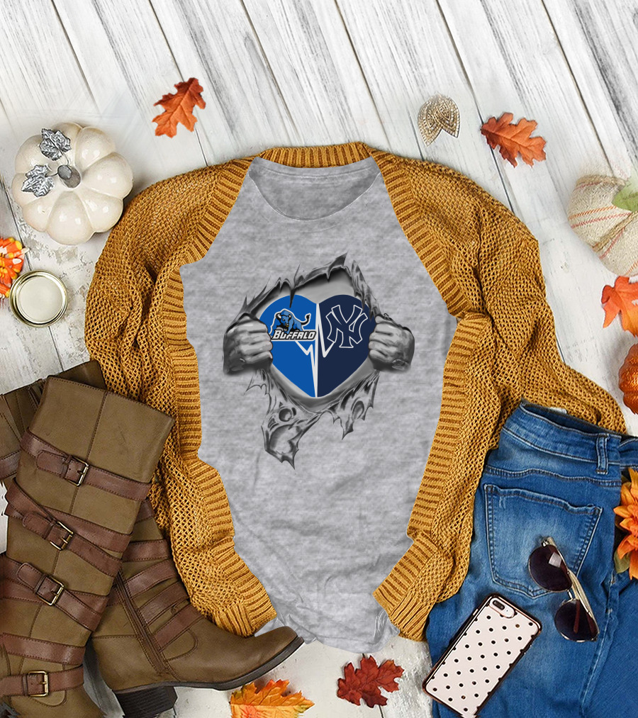 Buffalo Bulls And New York Yankees Heart T-Shirt