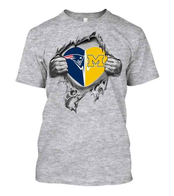 Patriots Wolverines Heartburst Love For New England And Michigan T-Shirt