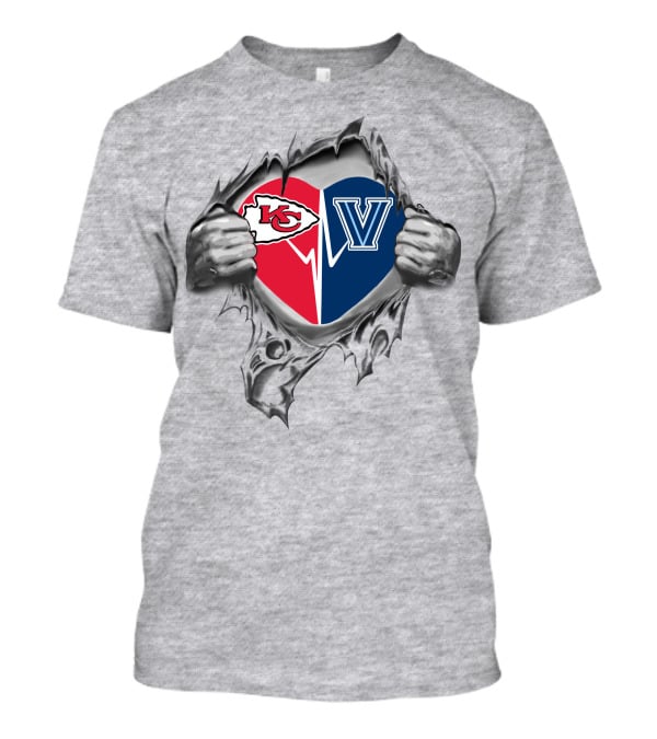 Chiefs Villanova Heart Kansas City Chiefs Villanova Wildcats Fan Pride T-Shirt