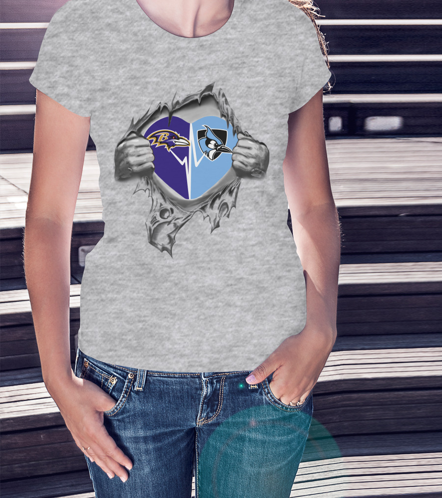 Ravens John Hopkins It's In My Heart Dual Logos Embrace T-Shirt