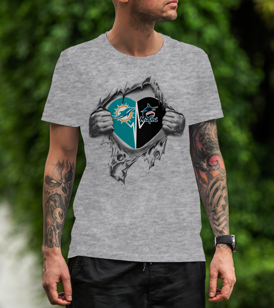 Miami Dolphins Marlins Heart Torn Reveal T-Shirt