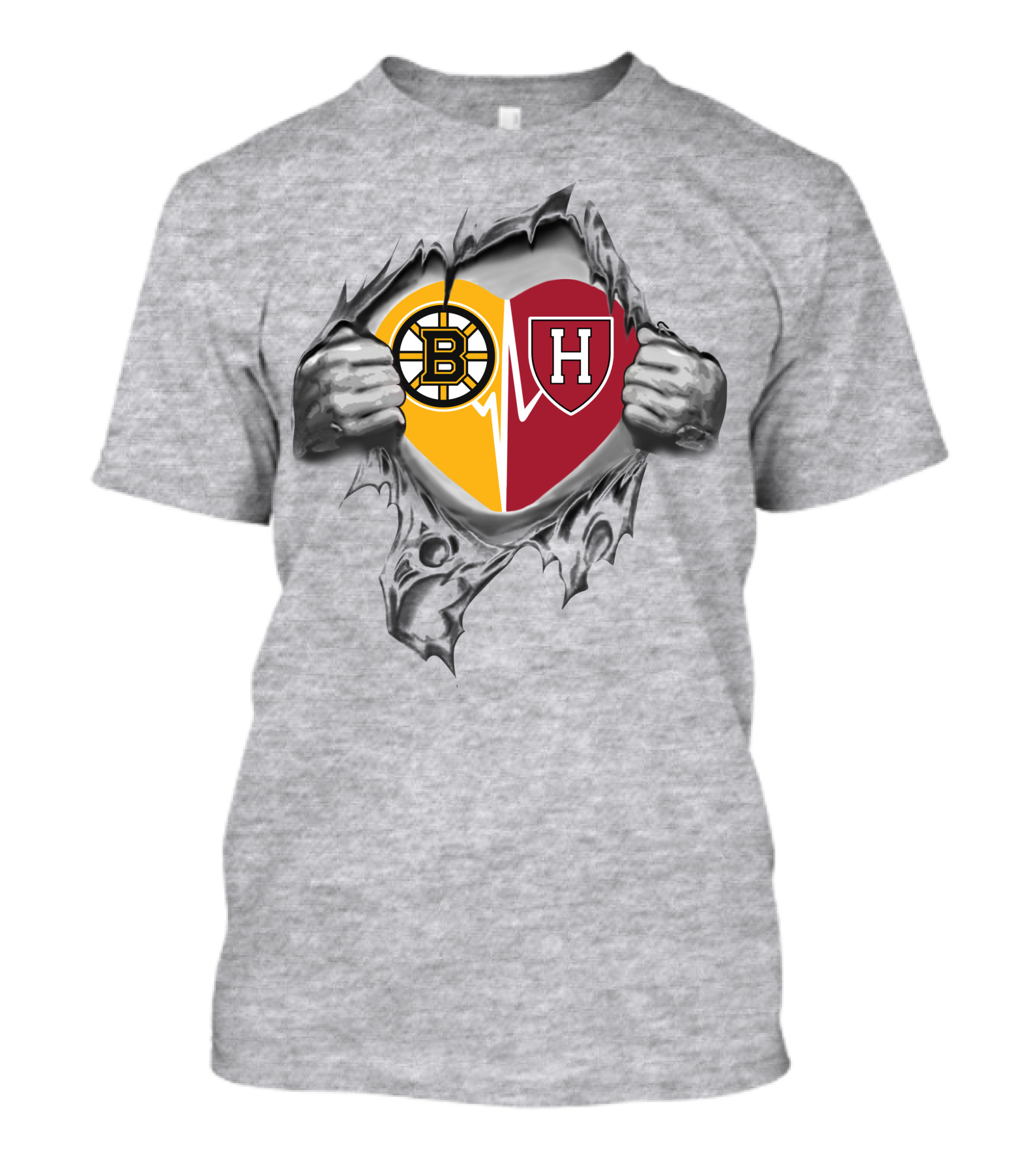 Bruins Harvard Crimson Heart Logo Emblem Fusion T-Shirt