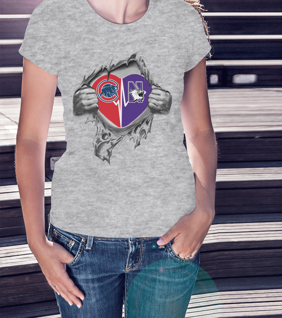 Cubs Northwestern Wildcats Heart Logos In My Heart T-Shirt