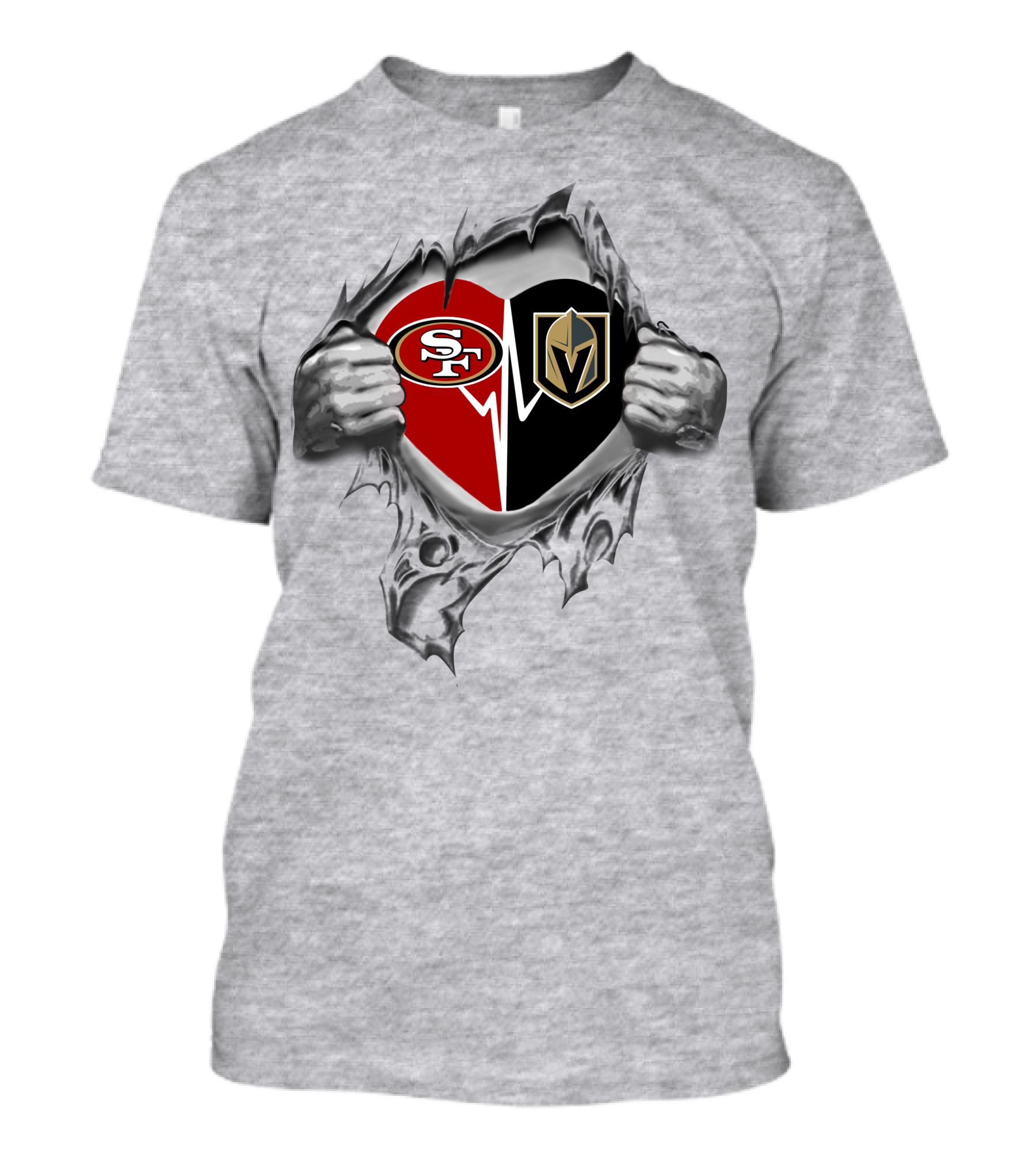 San Francisco 49ers And Vegas Golden Knights Heart Torn Open T-Shirt
