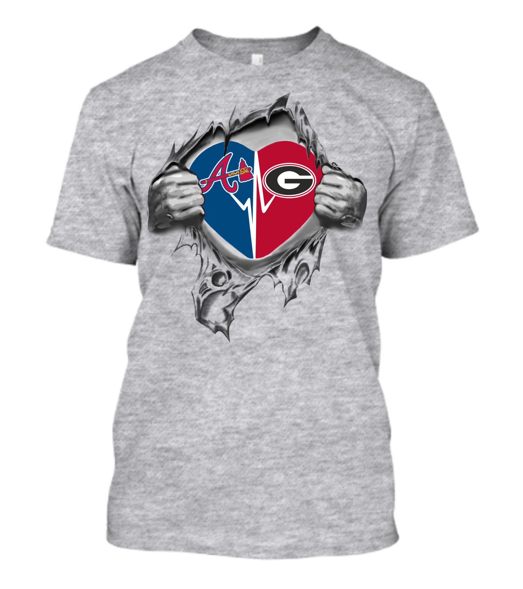 Braves Bulldogs Split Heart Design With Atlanta And Georgia Logos T-Shirt