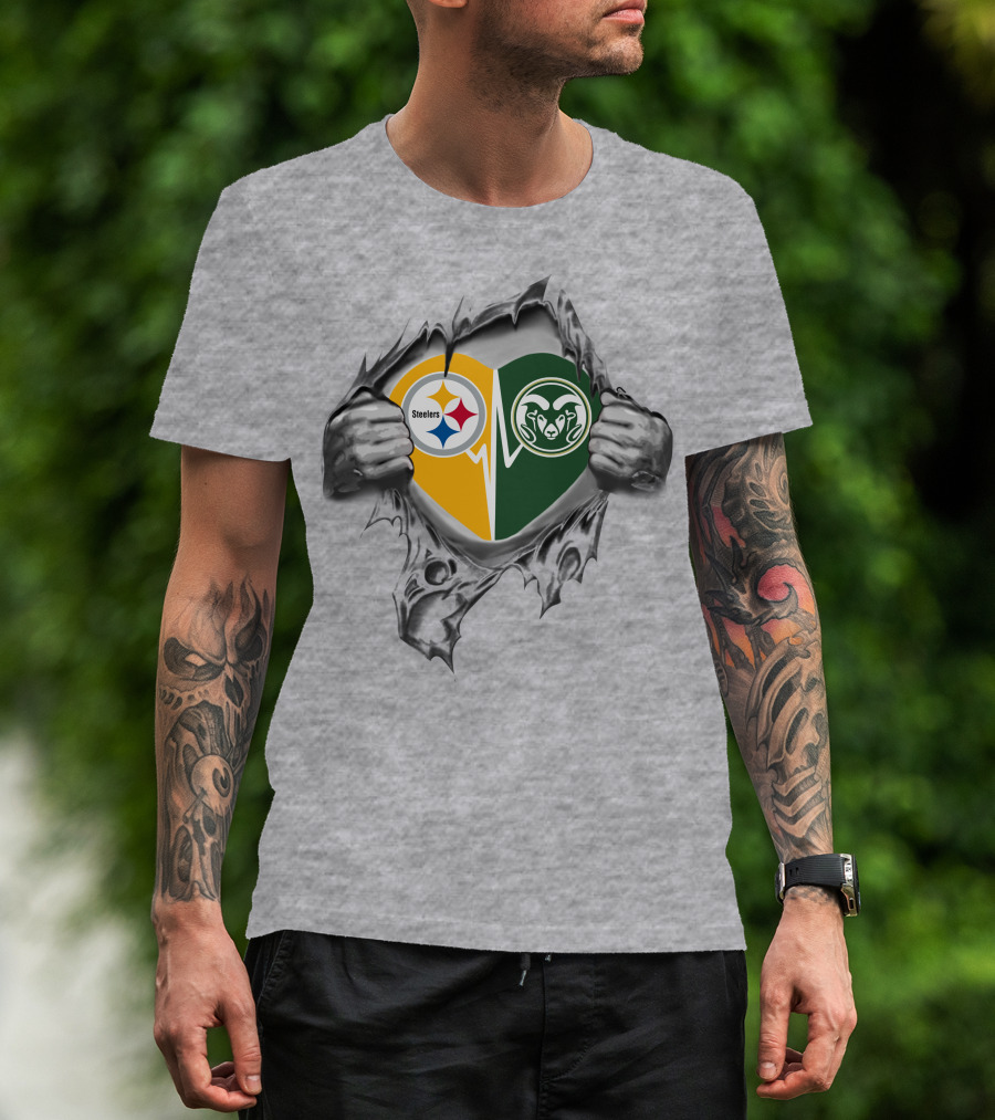 Steelers Colorado State Heart Torn Open Dual Loyalty T-Shirt