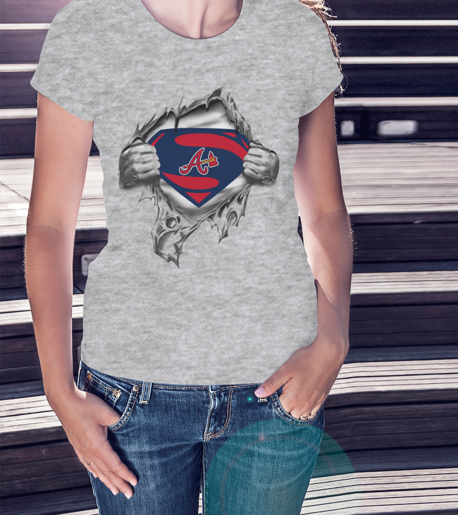Braves Superman Logo Emblem With Ripped Costume T-Shirt