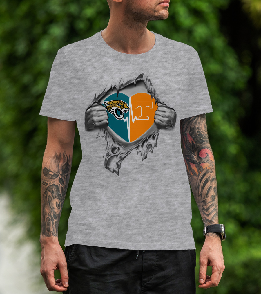 Jaguars Tennessee Volunteers Heart Logo Fusion Peeling T-Shirt