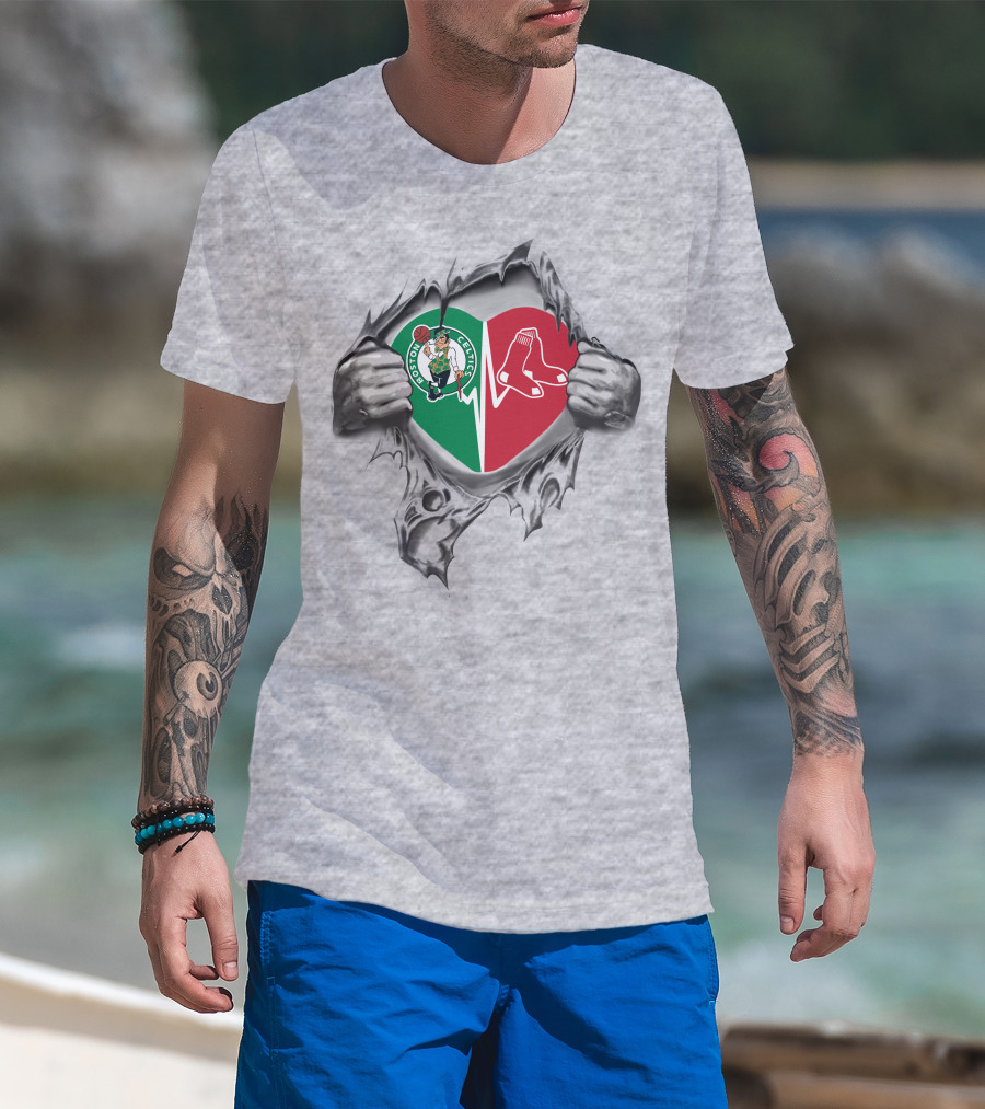 Boston Celtics Red Sox Heartbeat Fan Passion T-Shirt