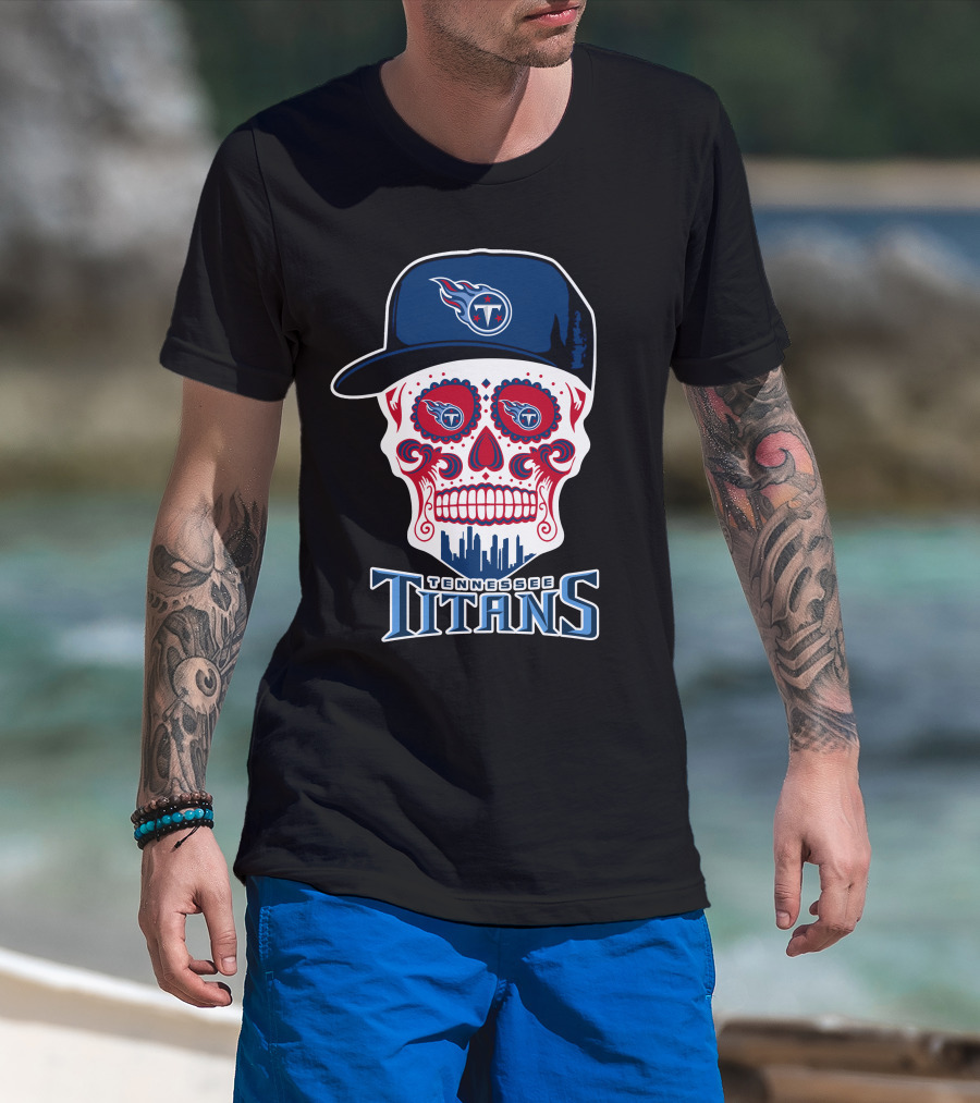 Tennessee Titans Skull Sugar Skull Art With Cap T-Shirt