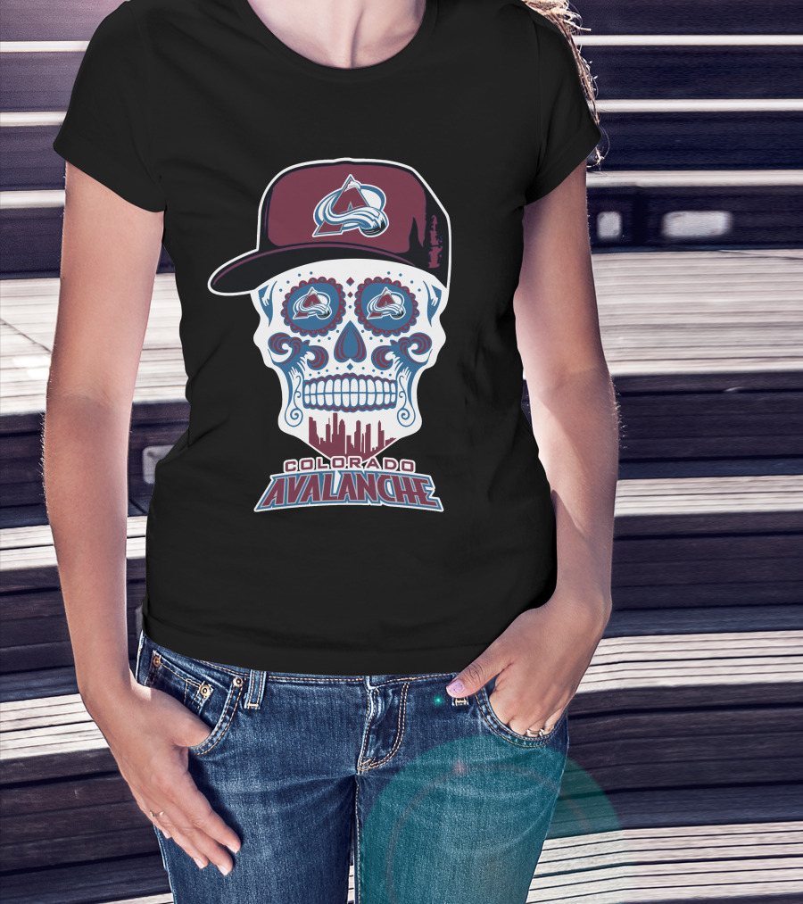 Colorado Avalanche Skull Cityscape Ice Hockey Humor T-Shirt