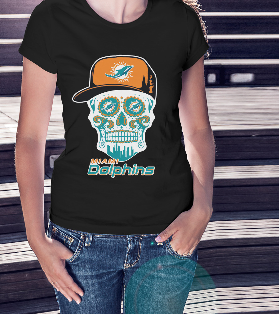 Miami Dolphins Skull With Hat T-Shirt