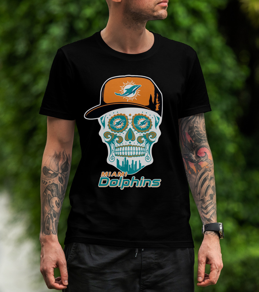 Miami Dolphins Skull With Hat T-Shirt