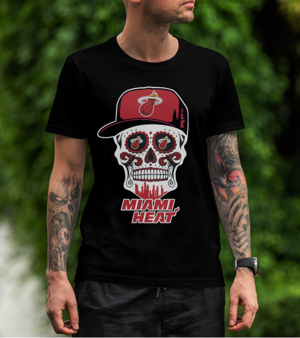 Miami Heat Skull With Basketball Logo And Cap T-Shirt