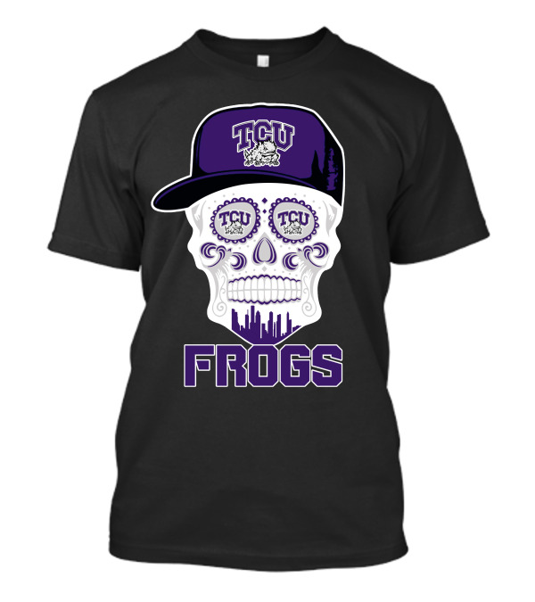 Tcu Horned Frogs Skull With Hat And City Skyline T-Shirt