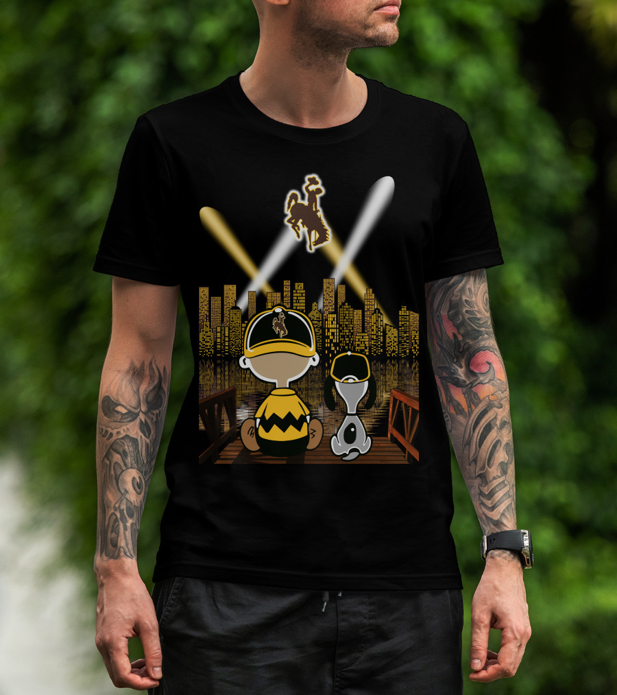 Wyoming Cowboys City At Night With Characters And Skyline T-Shirt