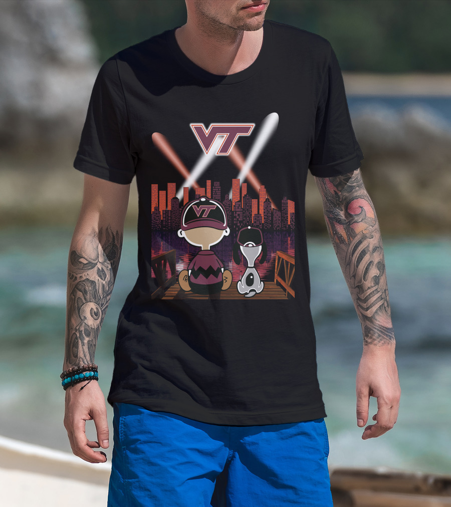 Virginia Tech Hokies Vt Skyline Night Scene T-Shirt